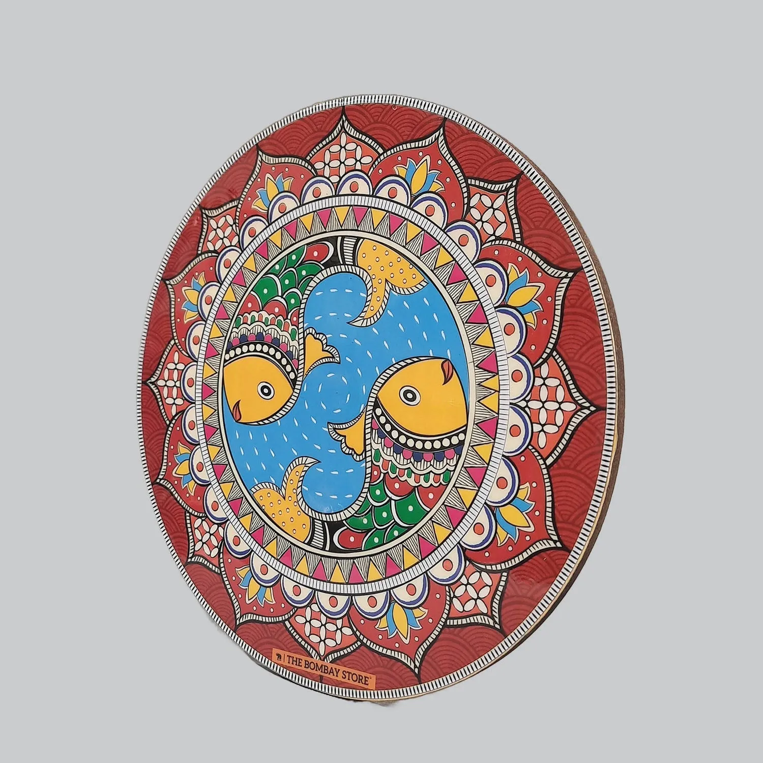 Madhubani Enamel Round Trivet (Red)