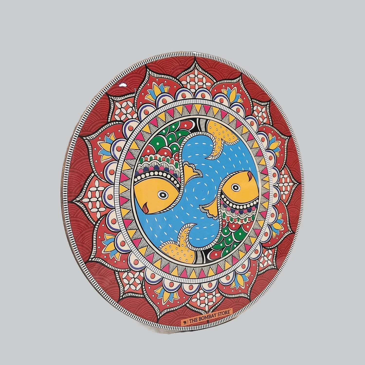 Madhubani Enamel Round Trivet (Red)