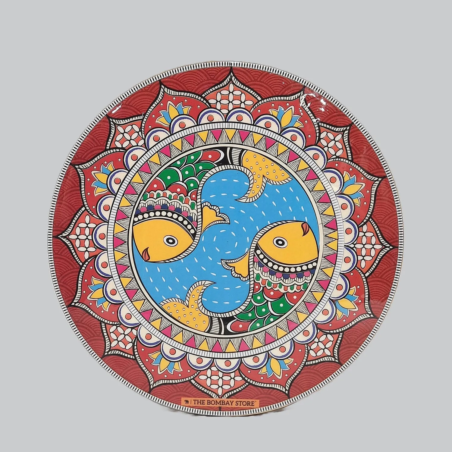 Madhubani Enamel Round Trivet (Red)