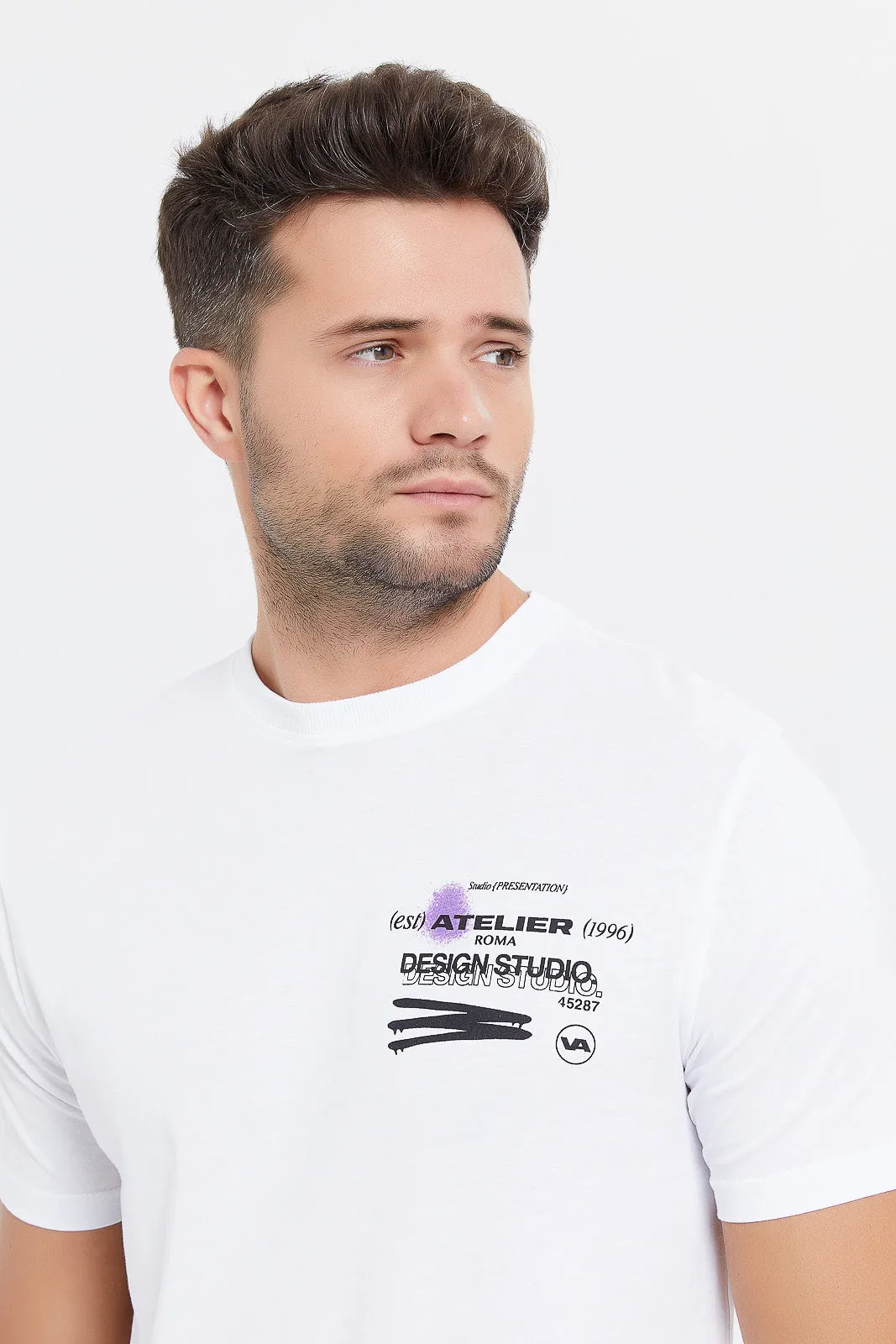 Men White Back Print T-Shirt