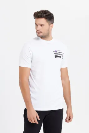 Men White Back Print T-Shirt