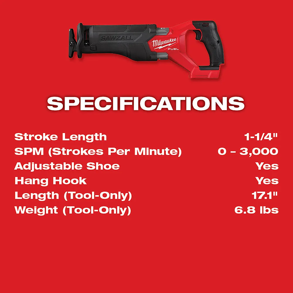 Milwaukee 2821-20 M18 FUEL 18V SAWZALL Li-Ion Reciprocating Saw - Bare Tool