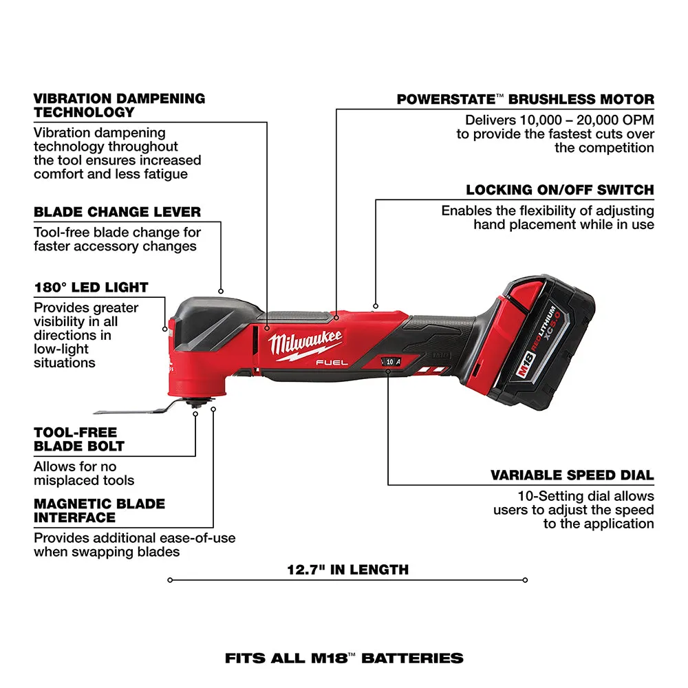 Milwaukee 2836-21 M18 FUEL 18V Cordless Li-Ion Oscillating Multi Tool Kit