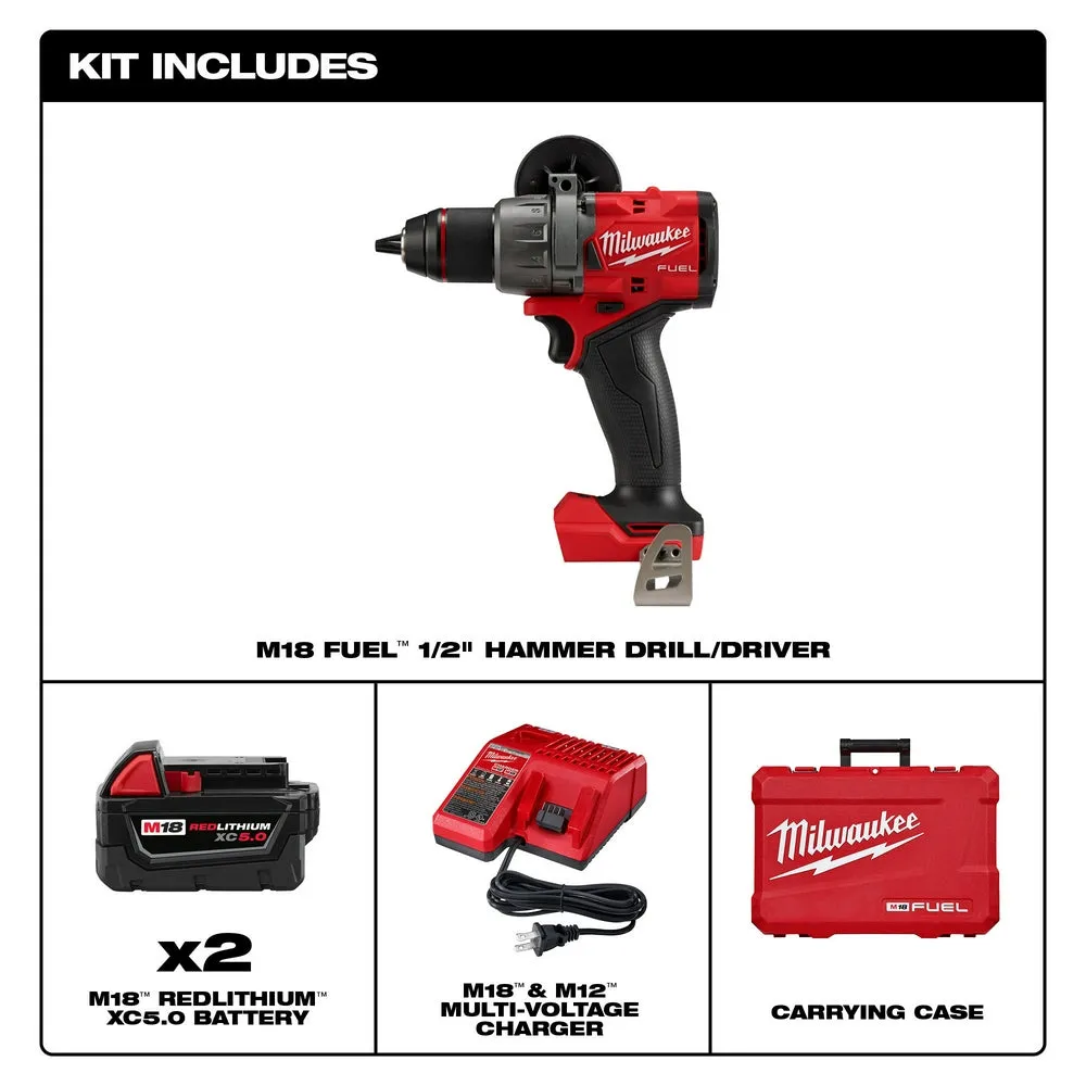 Milwaukee 2904-22 M18 FUEL 18V 1/2" Cordless Li-Ion Hammer Drill/Driver Kit