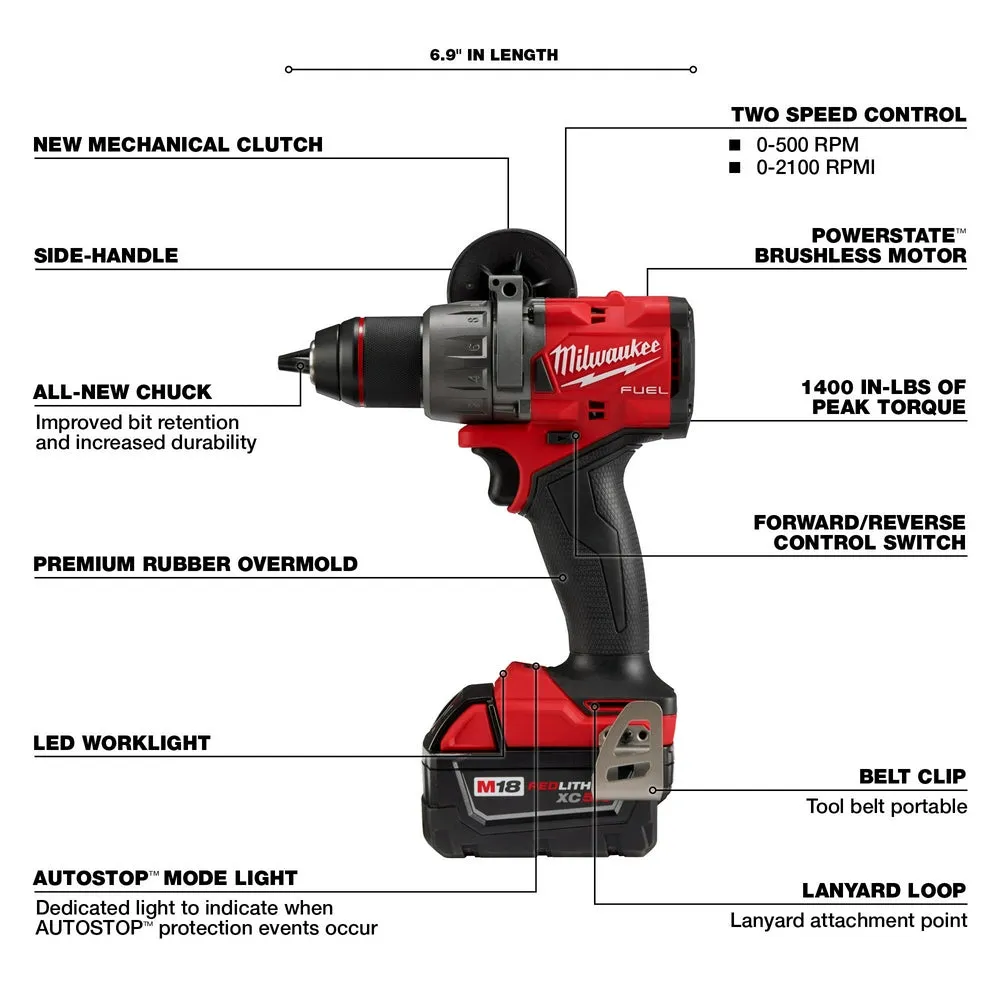 Milwaukee 2904-22 M18 FUEL 18V 1/2" Cordless Li-Ion Hammer Drill/Driver Kit