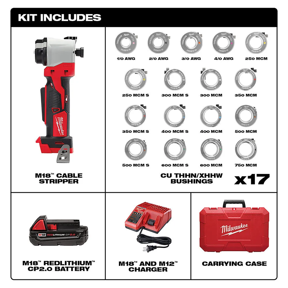 Milwaukee 2935CU-21S M18 18V Cable Stripper Kit w/ 17 Cu THHN / XHHW Bushings