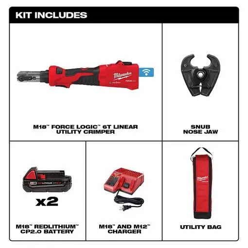 Milwaukee 2978-22 M18™ FORCE LOGIC™ 6T Linear Utility Crimper Kit w/ Snub Nose Jaw