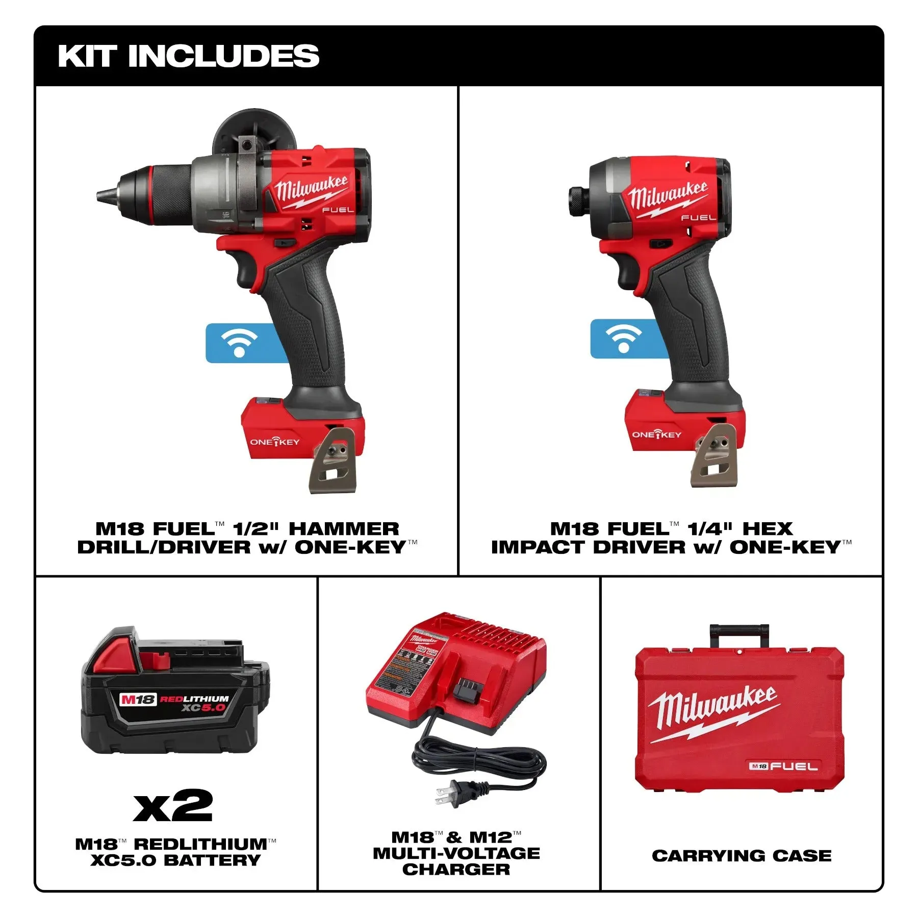 Milwaukee 3696-22 M18 FUEL 18V 2 Tool Cordless Combo Kit w/ ONE-KEY