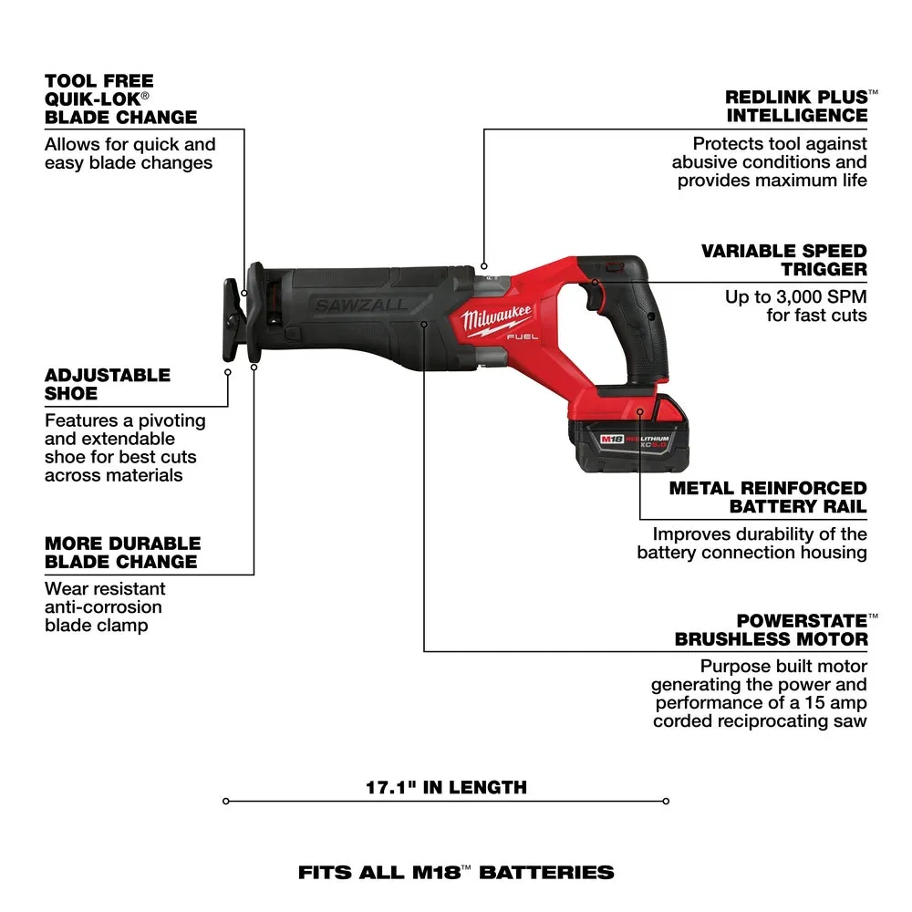 Milwaukee 3697-25 M18 FUEL 18V 5 Tool Cordless Brushless Li-Ion Combo Kit