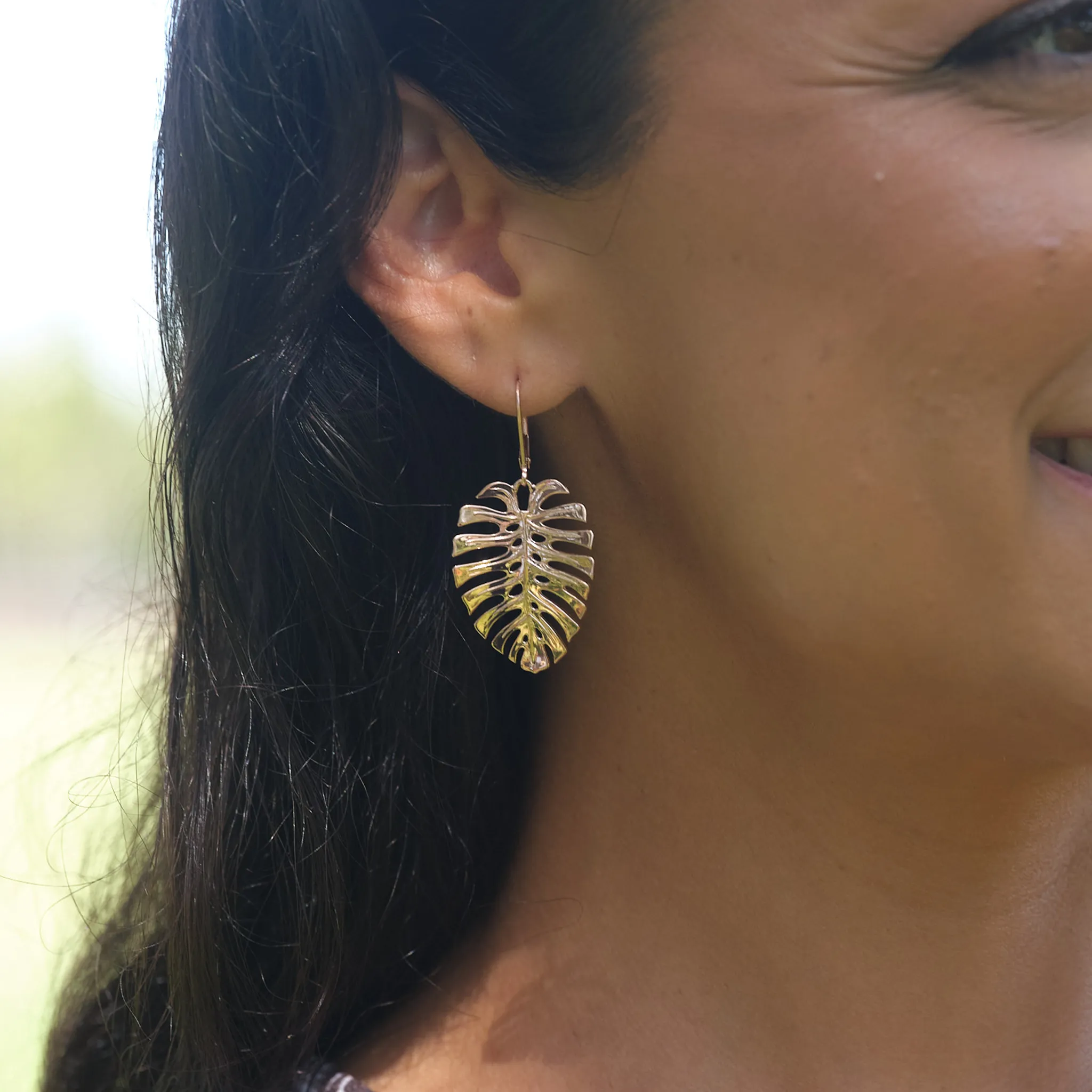 Monstera Earrings in Rose Gold - 30mm