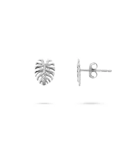 Monstera Earrings in White Gold - 9mm