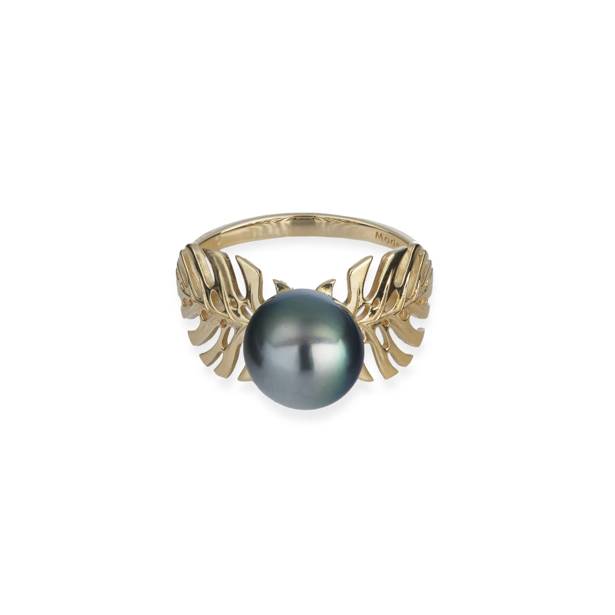 Monstera Tahitian Black Pearl Ring in Gold - 8-9mm