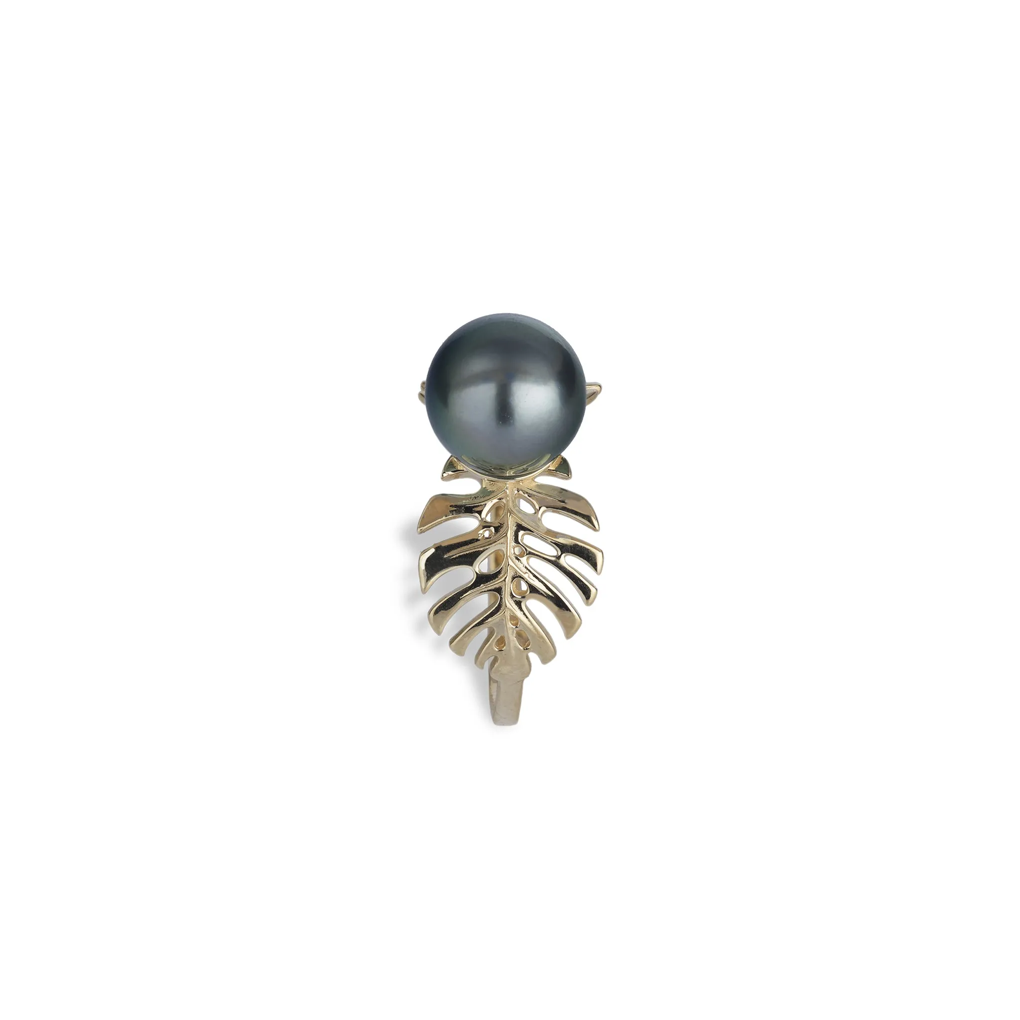 Monstera Tahitian Black Pearl Ring in Gold - 8-9mm