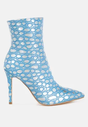 Moolah  Embossed Stiletto Heel Ankle Boots