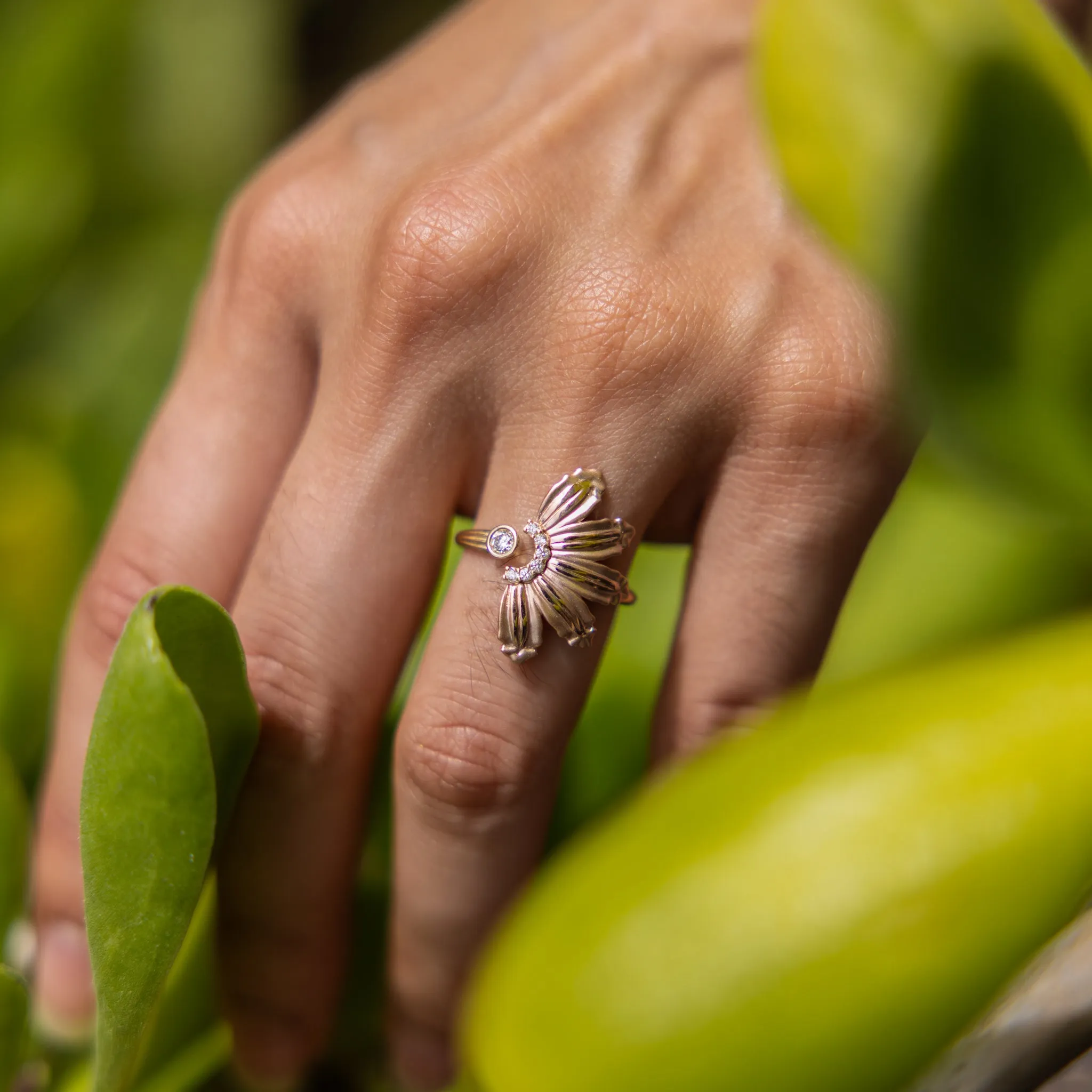 Mountain Naupaka Ring in Two Tone Gold with Diamonds