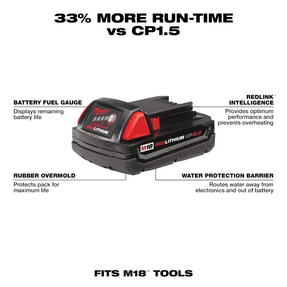 Open Box -  Milwaukee 48-11-1820 M18 18-Volt Lithium-Ion 2.0 Ah Compact Battery