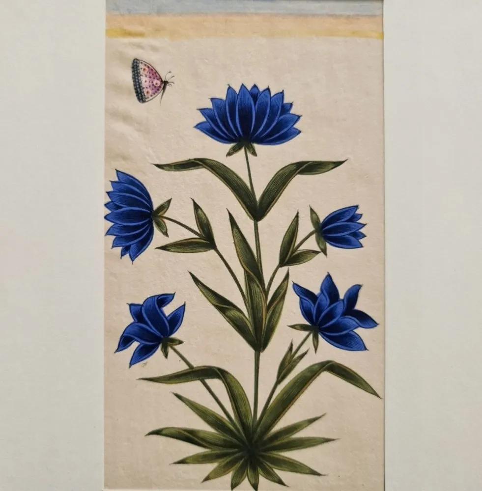 Original Mughal Inspired Painting of Blue Flowers