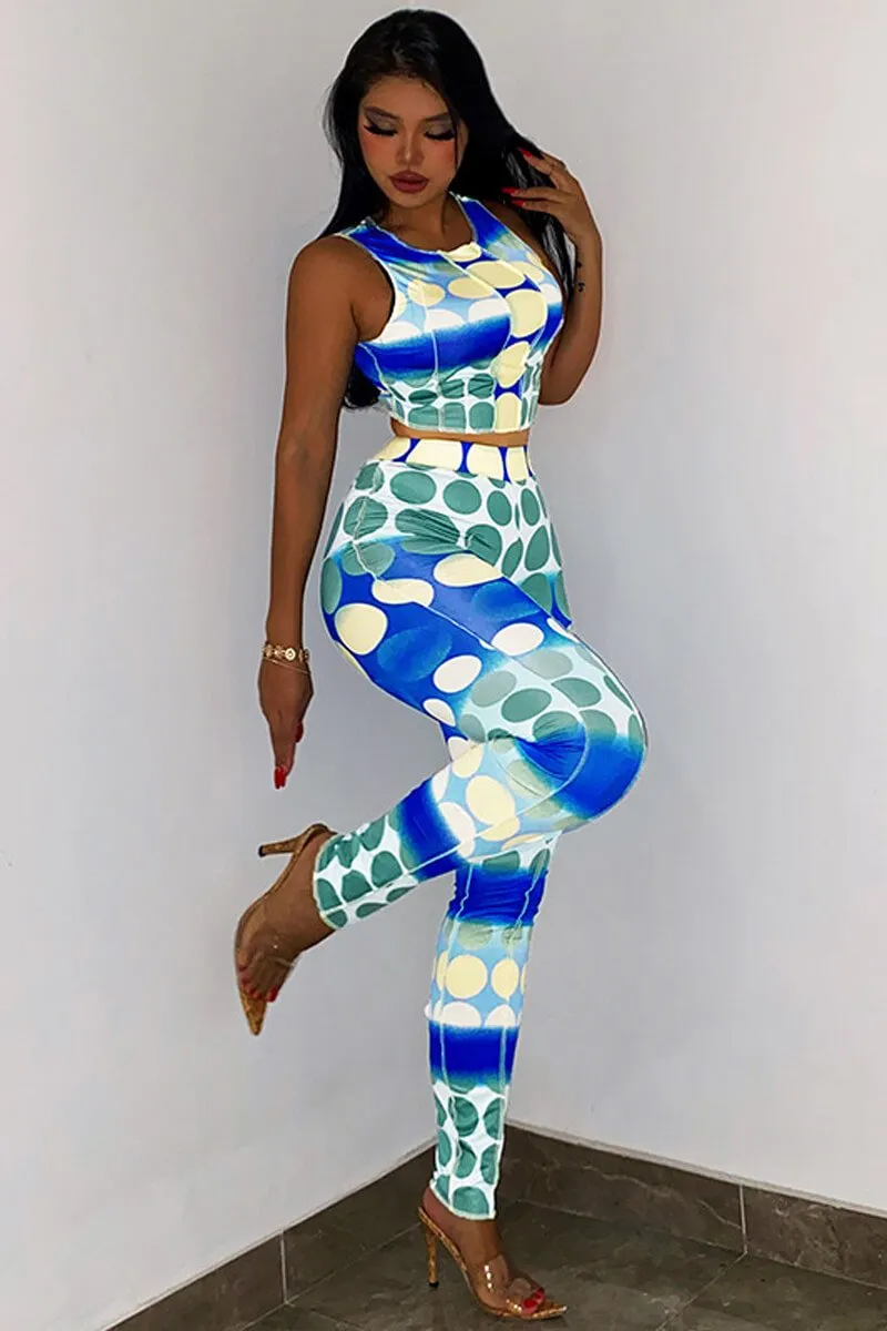 Polka Dot Sleeveless Tank Tops And High Waist Legging Set