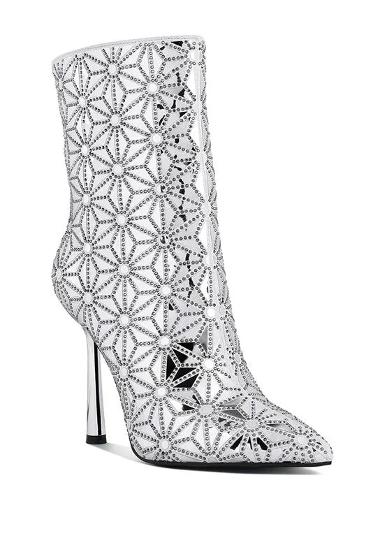 Precious Mirror Embellished High Ankle Boots