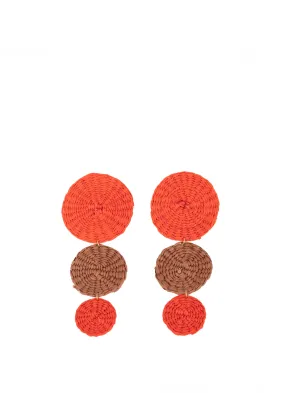 Red Trinity Circle Toquilla Straw Earrings