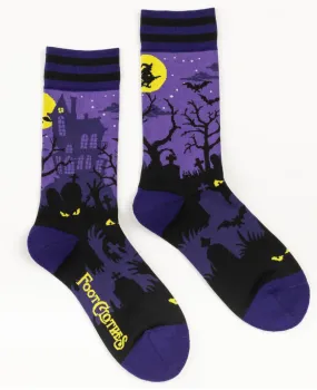 Retro Halloween Haunted House Crew Socks