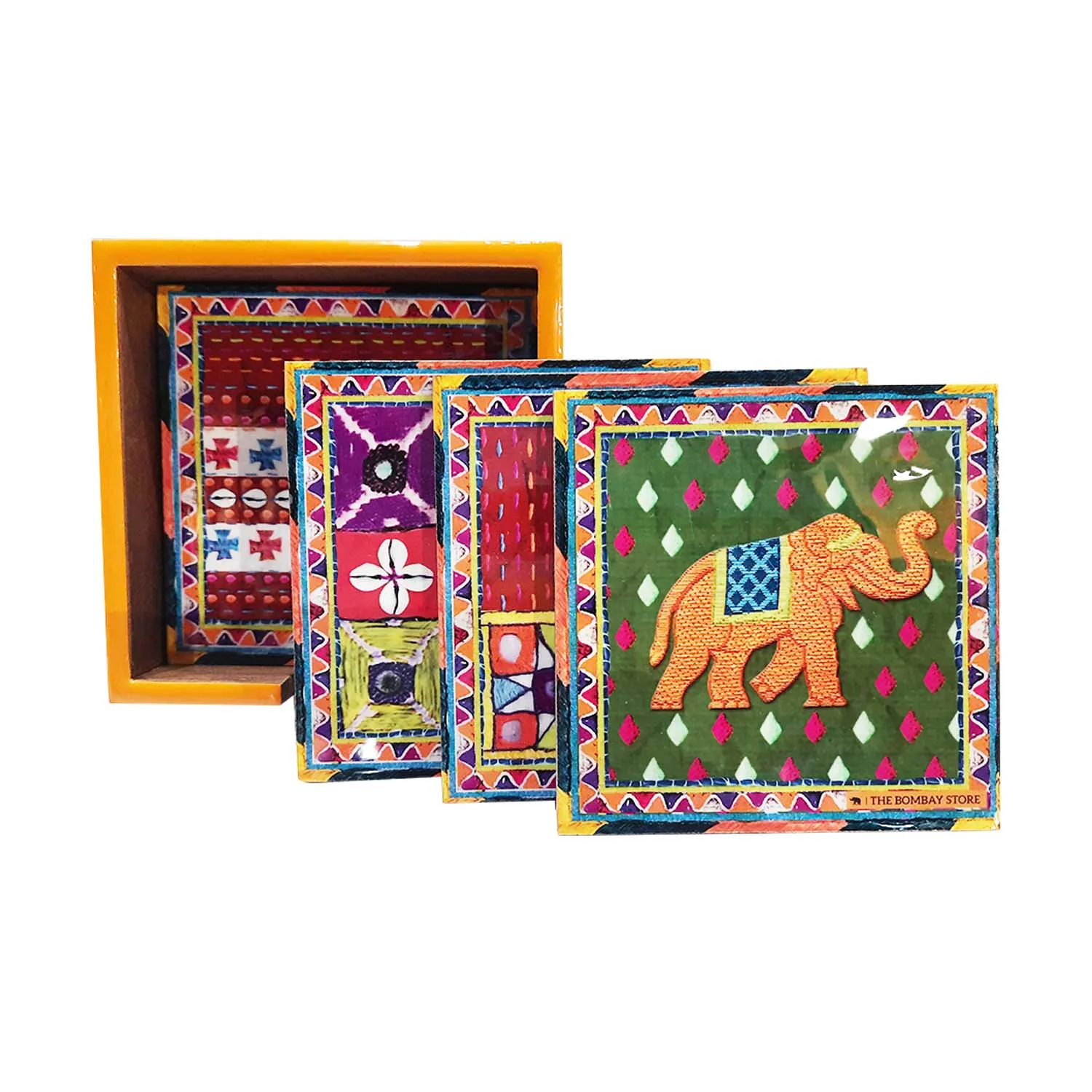 Sui Dhaaga Square Coasters with Holder (Set of 4)