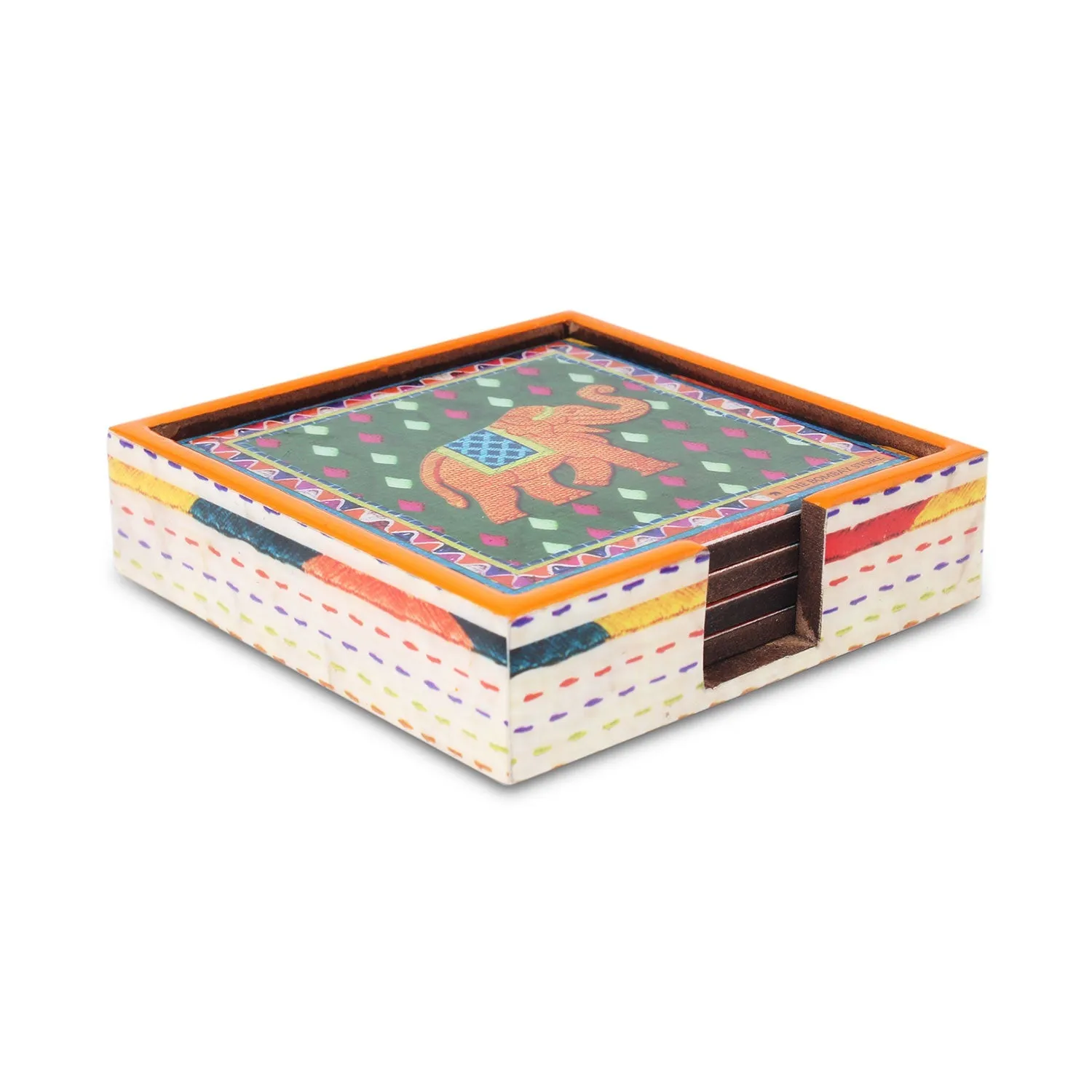 Sui Dhaaga Square Coasters with Holder (Set of 4)