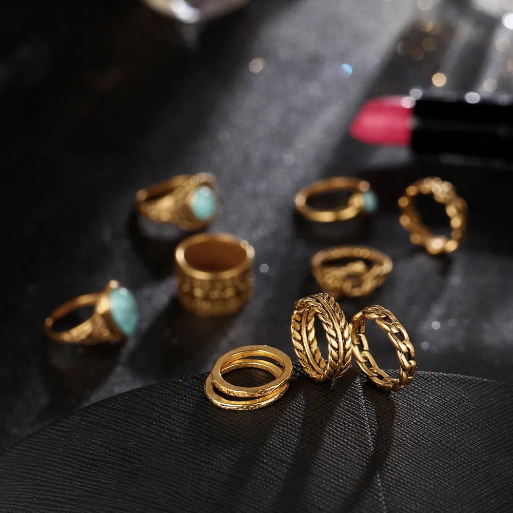 TIBETAN VINTAGE INSPIRED 10 PCS RING SET - GOLD