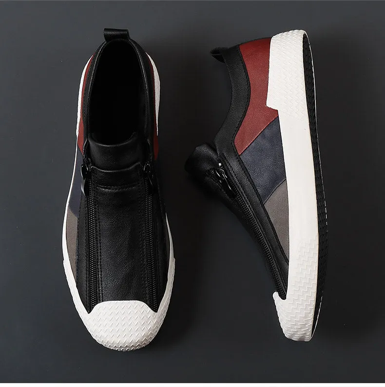 Triple Patchwork PU Leather Sneakers