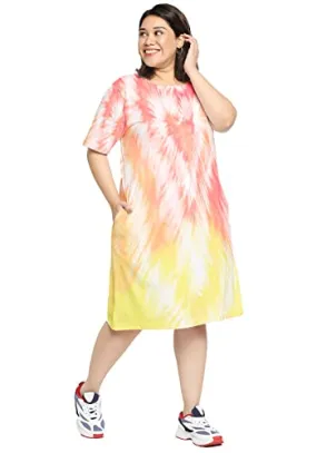 Wear Your Opinion Women's Knee-Length Tie Dye T-Shirt Dress (WYO007452PLNFPLUS-F_Heart TD_Orange_3XL)