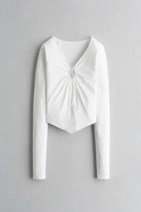 White Bandhana Hem-Ring Crop T-Shirt