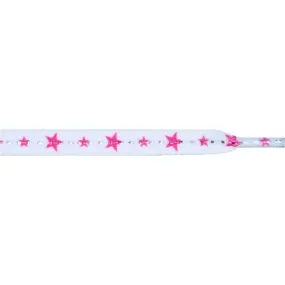 Wholesale Stars Flat 5/16" - Hot Pink Star on White (12 Pair Pack) Shoelaces