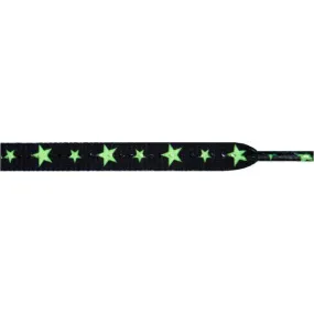 Wholesale Stars Flat 5/16" - Neon Green Star on Black (12 Pair Pack) Shoelaces