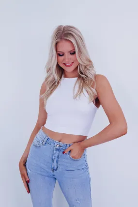 Y Back Halter Neck Crop Top - White